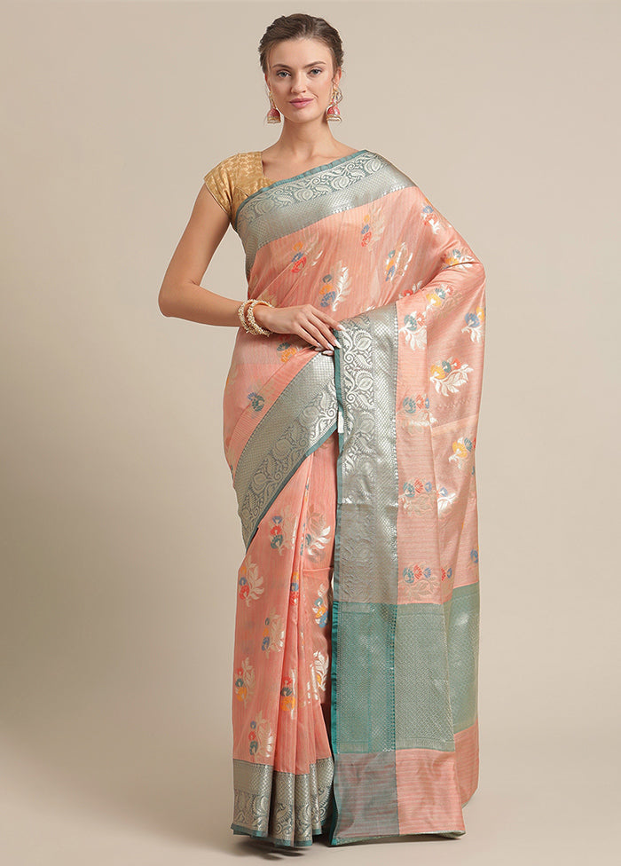 Peach Silk Zari Saree Without Blouse Piece - Indian Silk House Agencies