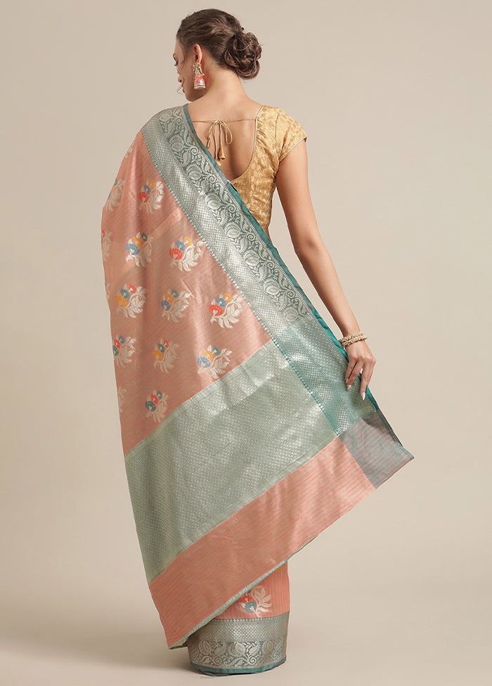 Peach Silk Zari Saree Without Blouse Piece - Indian Silk House Agencies