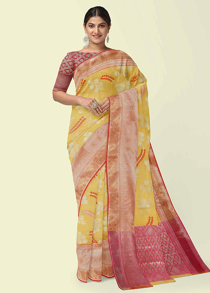 Yellow Silk Zari Saree Without Blouse Piece - Indian Silk House Agencies