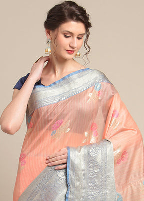 Peach Silk Zari Saree Without Blouse Piece - Indian Silk House Agencies