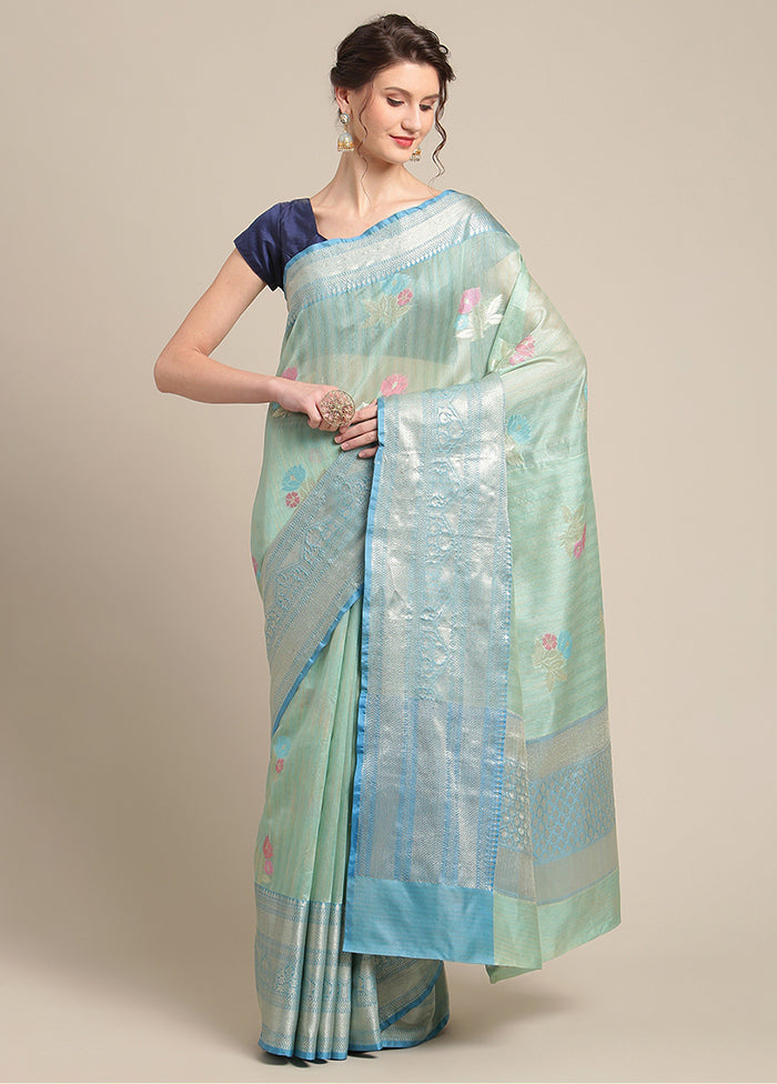 Green Silk Zari Saree Without Blouse Piece - Indian Silk House Agencies