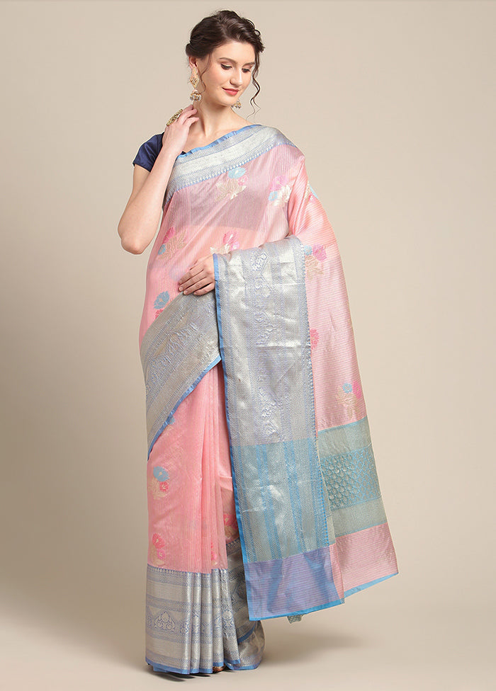 Pink Silk Zari Saree Without Blouse Piece - Indian Silk House Agencies