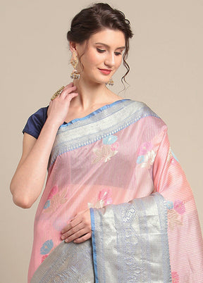 Pink Silk Zari Saree Without Blouse Piece - Indian Silk House Agencies