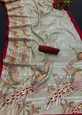 Red Spun Silk Woven Saree With Blouse Piece - Indian Silk House Agencies