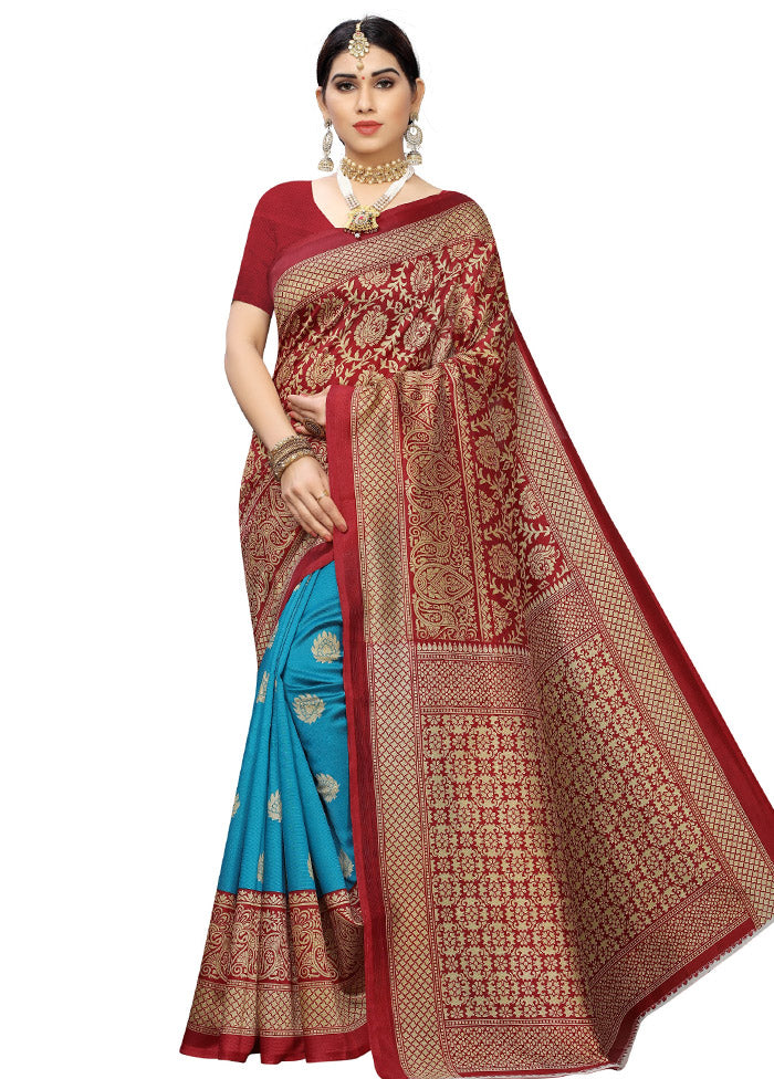 Light Blue Spun Silk Woven Saree With Blouse Piece - Indian Silk House Agencies