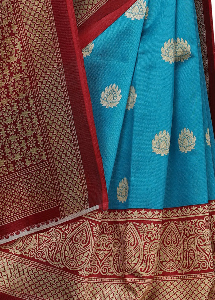 Light Blue Spun Silk Woven Saree With Blouse Piece - Indian Silk House Agencies