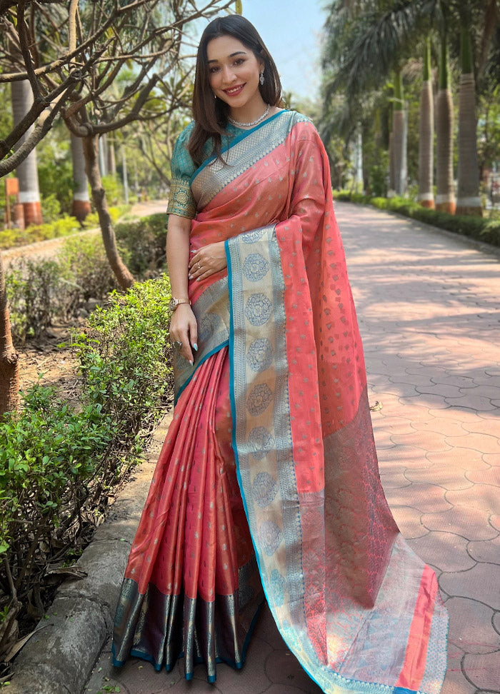 Peach Dupion Silk Saree With Blouse Piece - Indian Silk House Agencies