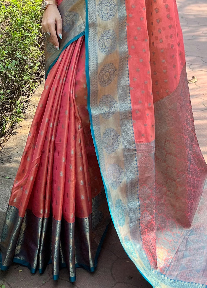 Peach Dupion Silk Saree With Blouse Piece - Indian Silk House Agencies