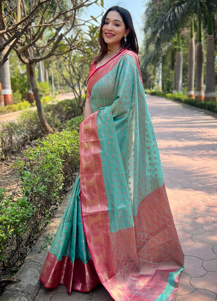 Sea Green Dupion Silk Saree With Blouse Piece - Indian Silk House Agencies