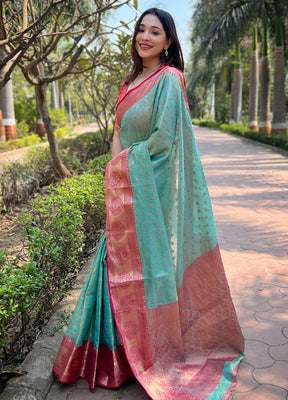 Sea Green Dupion Silk Saree With Blouse Piece - Indian Silk House Agencies