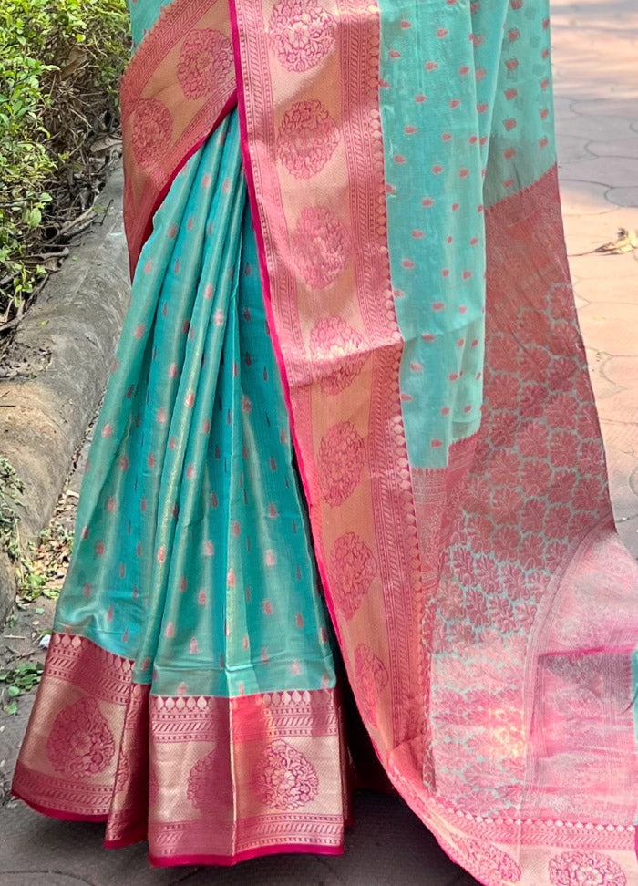 Sea Green Dupion Silk Saree With Blouse Piece - Indian Silk House Agencies