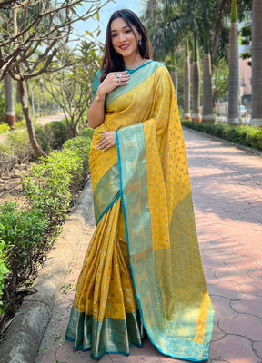 Yellow Dupion Silk Saree With Blouse Piece - Indian Silk House Agencies