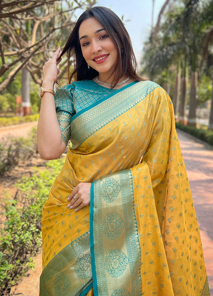 Yellow Dupion Silk Saree With Blouse Piece - Indian Silk House Agencies