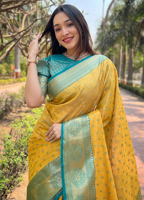 Yellow Dupion Silk Saree With Blouse Piece - Indian Silk House Agencies