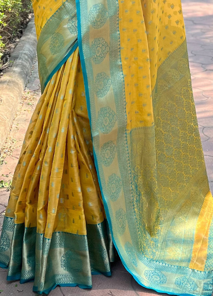 Yellow Dupion Silk Saree With Blouse Piece - Indian Silk House Agencies