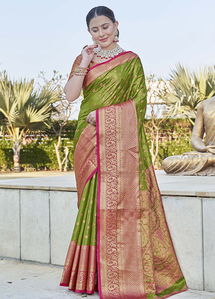 Green Dupion Silk Saree With Blouse Piece - Indian Silk House Agencies