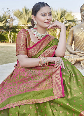 Green Dupion Silk Saree With Blouse Piece - Indian Silk House Agencies