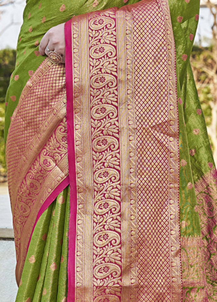 Green Dupion Silk Saree With Blouse Piece - Indian Silk House Agencies