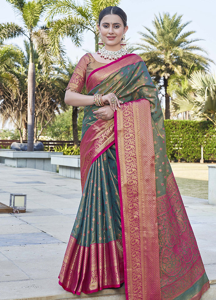 Grey Dupion Silk Saree With Blouse Piece