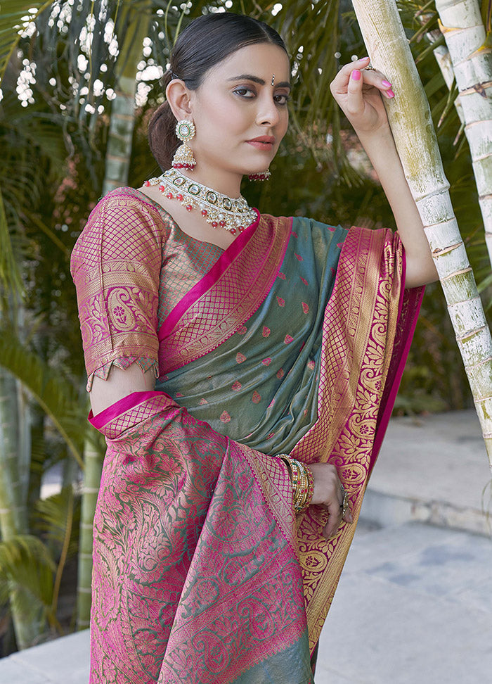 Grey Dupion Silk Saree With Blouse Piece - Indian Silk House Agencies