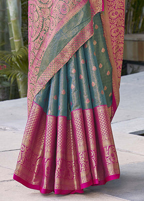 Grey Dupion Silk Saree With Blouse Piece