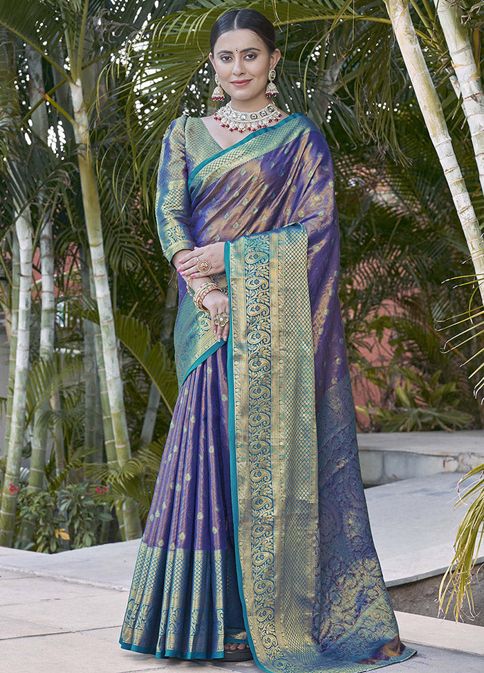 Navy Blue Dupion Silk Saree With Blouse Piece - Indian Silk House Agencies