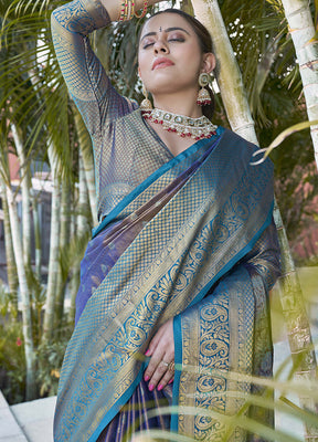 Navy Blue Dupion Silk Saree With Blouse Piece - Indian Silk House Agencies