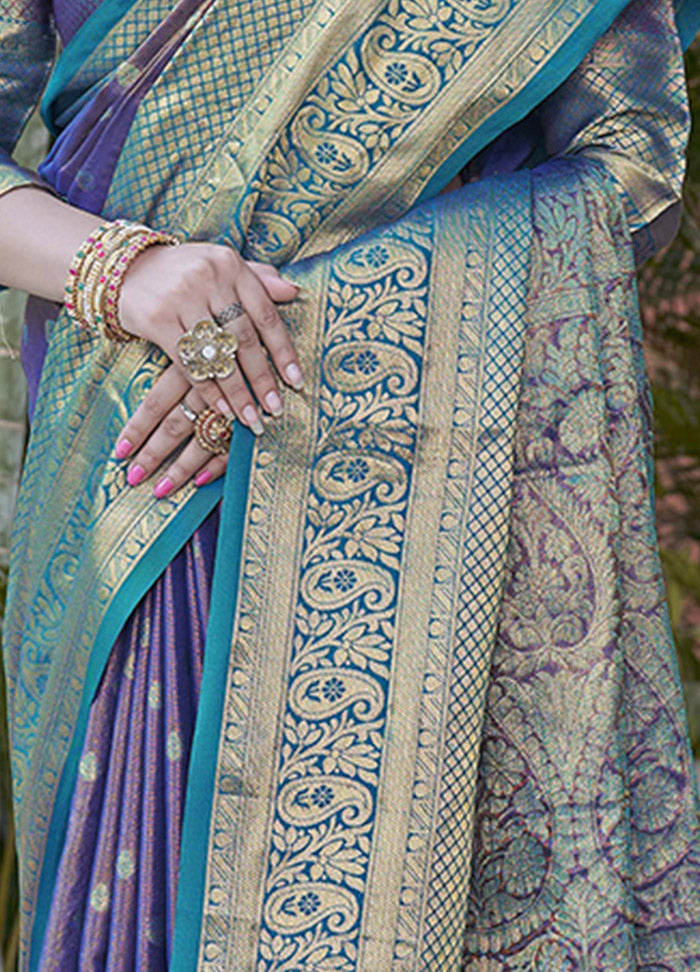 Navy Blue Dupion Silk Saree With Blouse Piece - Indian Silk House Agencies