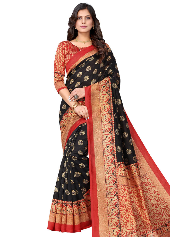 Black Spun Silk Woven Saree With Blouse Piece - Indian Silk House Agencies