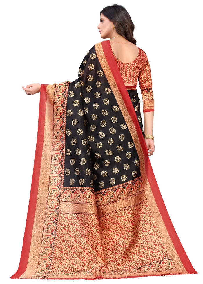 Black Spun Silk Woven Saree With Blouse Piece - Indian Silk House Agencies