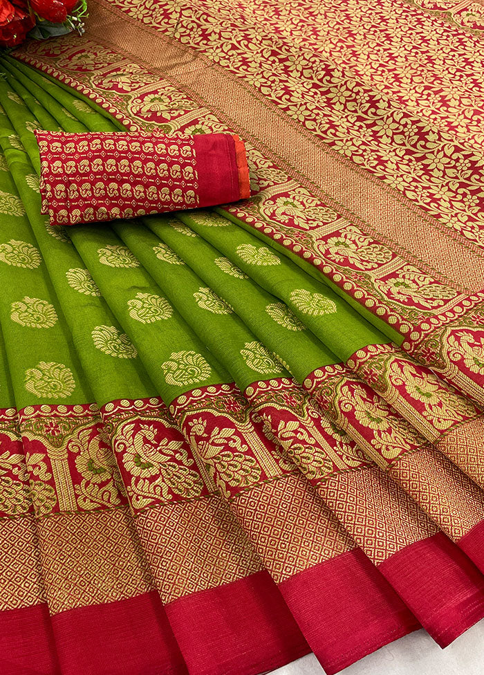 Dark Green Spun Silk Woven Saree With Blouse Piece - Indian Silk House Agencies