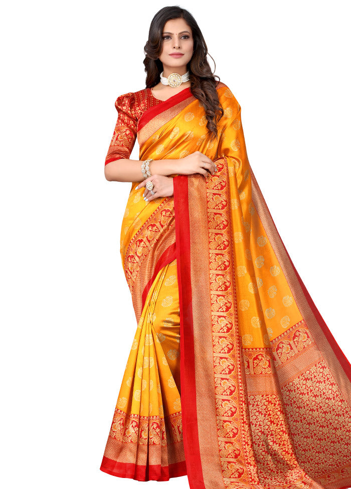 Mustard Spun Silk Woven Saree With Blouse Piece - Indian Silk House Agencies