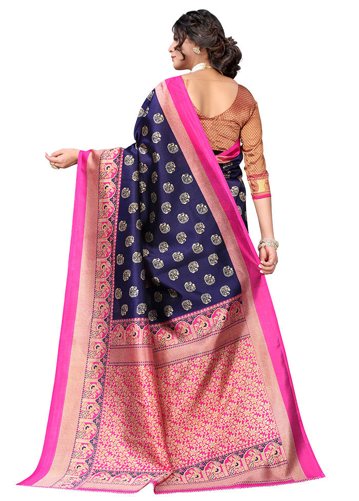 Dark Blue Spun Silk Woven Saree With Blouse Piece - Indian Silk House Agencies