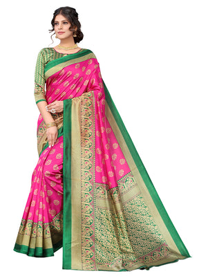 Pink Dupion Silk Saree With Blouse Piece