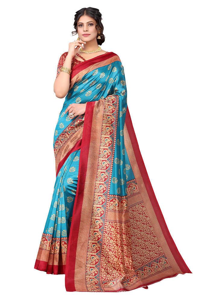 Rama Dupion Silk Saree With Blouse Piece