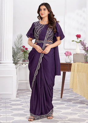 Purple Georgette Saree With Blouse Piece