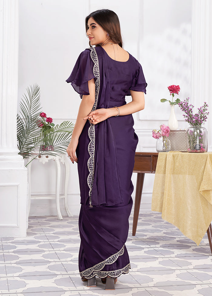 Purple Georgette Saree With Blouse Piece