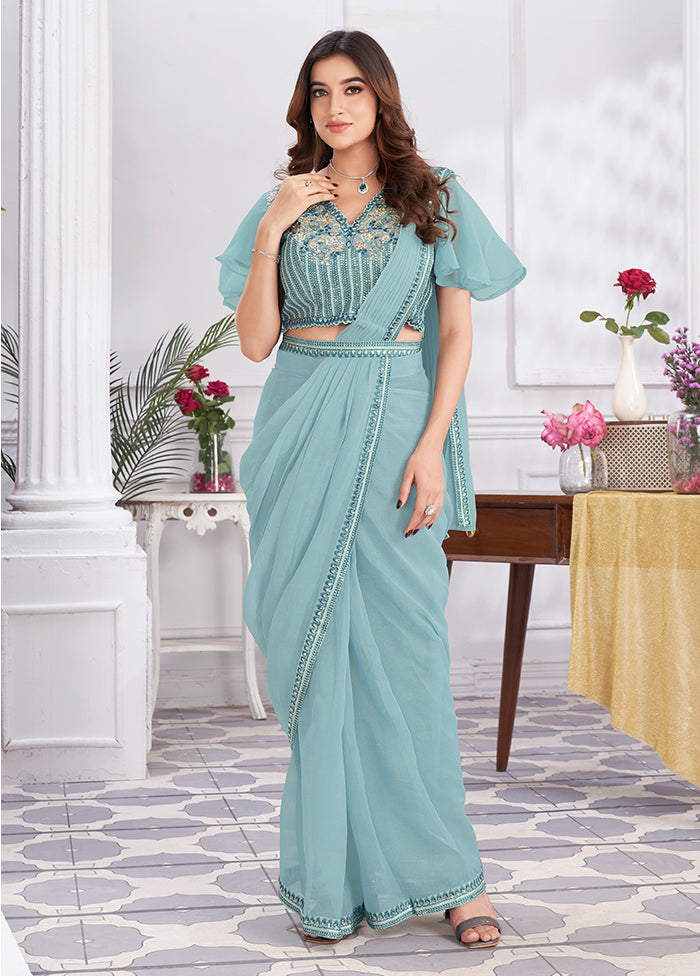 Blue Georgette Saree With Blouse Piece