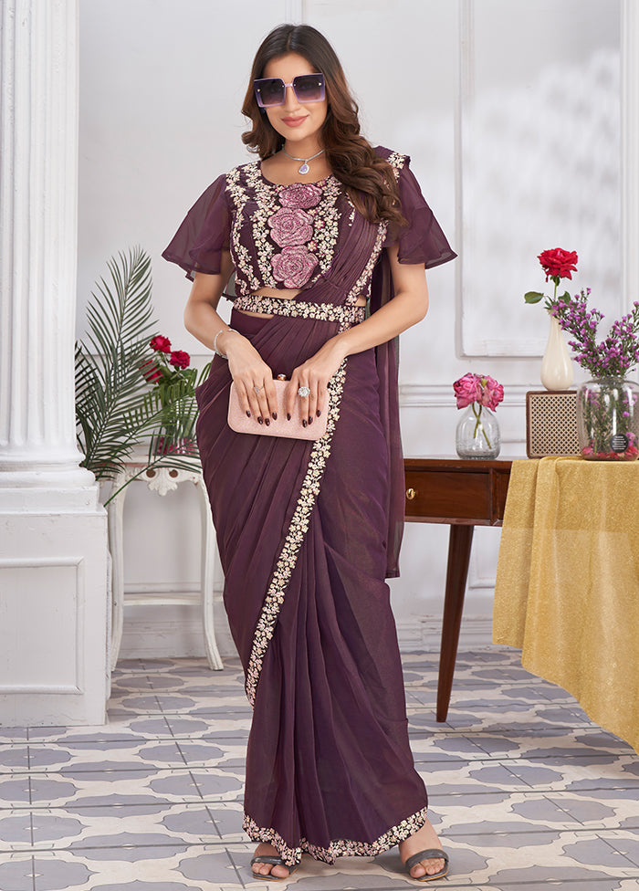 Wine Georgette Saree With Blouse Piece