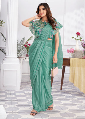 Green Georgette Saree With Blouse Piece