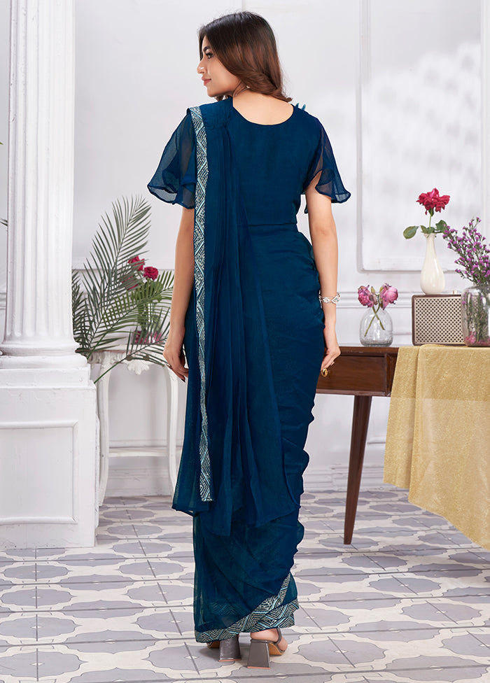 Blue Georgette Saree With Blouse Piece