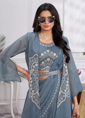 Grey Organza Saree With Blouse Piece