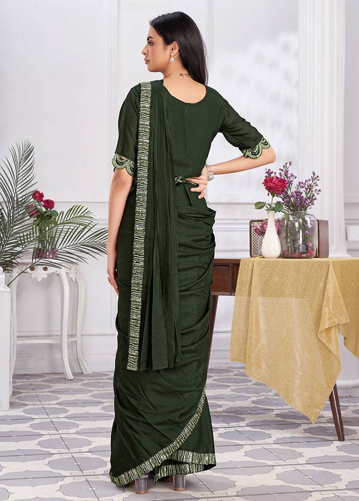 Olive Green Georgette Saree With Blouse Piece