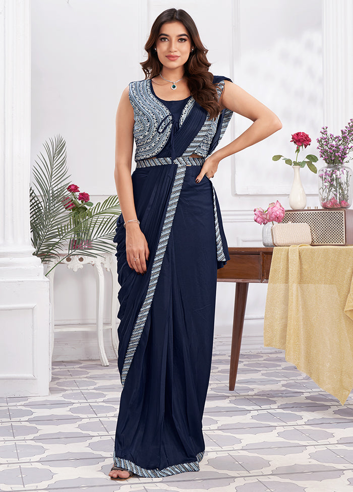 Blue Georgette Saree With Blouse Piece