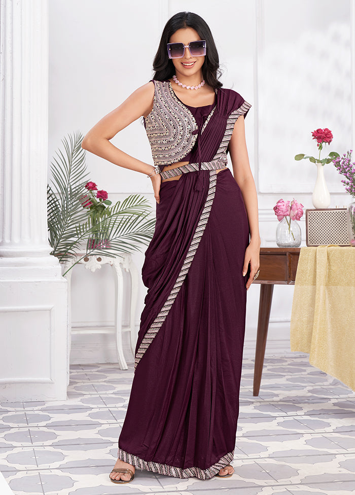 Wine Georgette Saree With Blouse Piece