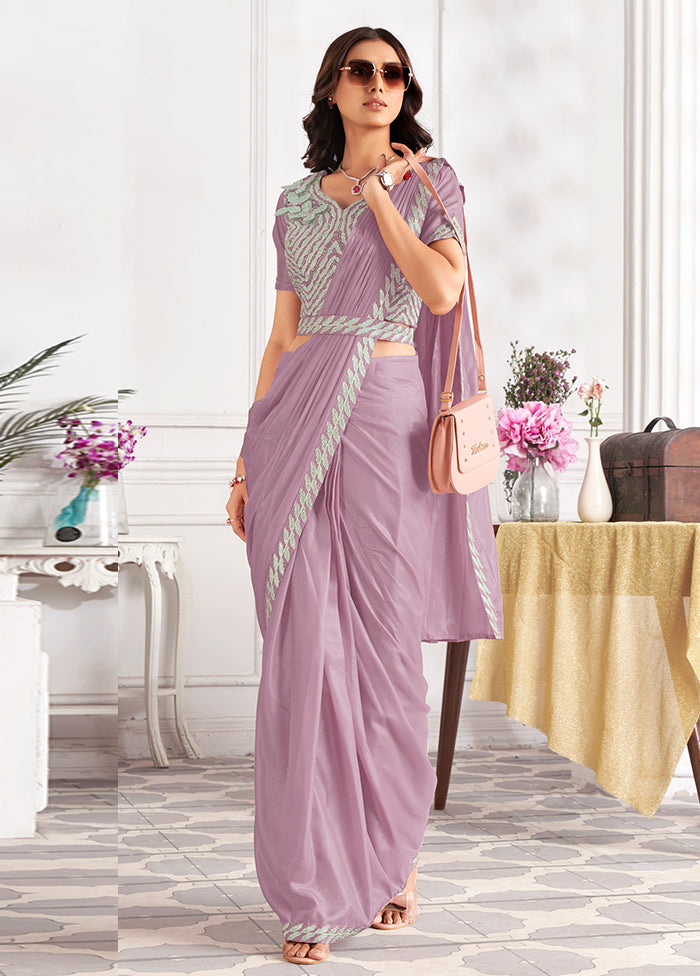 Mauve Satin Silk Saree With Blouse Piece