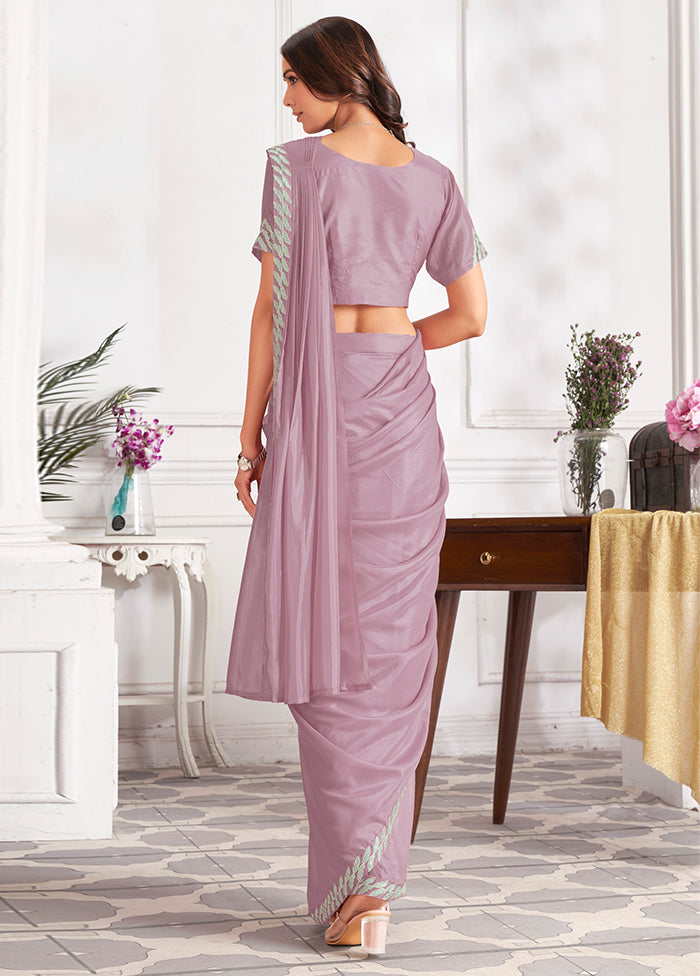 Mauve Satin Silk Saree With Blouse Piece