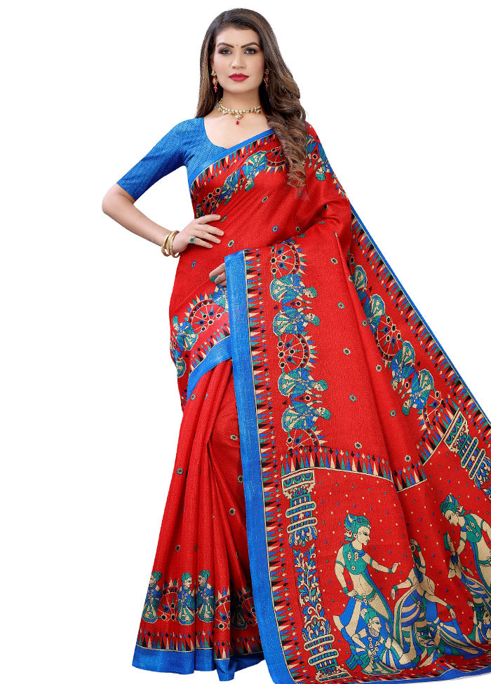 Red Spun Silk Woven Saree With Blouse Piece - Indian Silk House Agencies