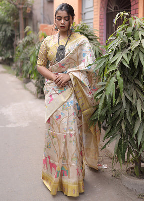 Yellow Tussar Silk Saree With Blouse Piece