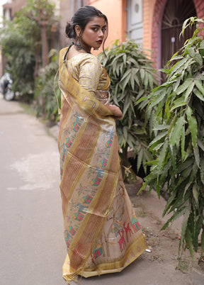 Yellow Tussar Silk Saree With Blouse Piece